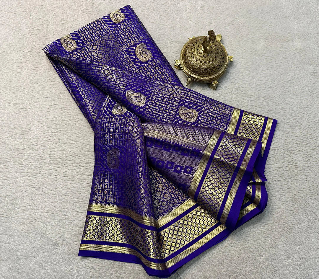 Lustrous Blue Brocade Soft Silk Saree