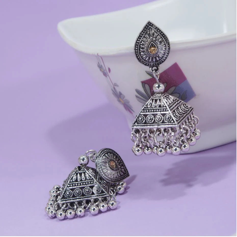 Silver Plated Temple Style Oxidized Jhumki