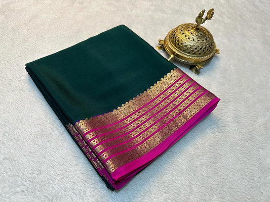 Premium Green Plain Soft Silk Saree