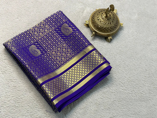 Lustrous Blue Brocade Soft Silk Saree