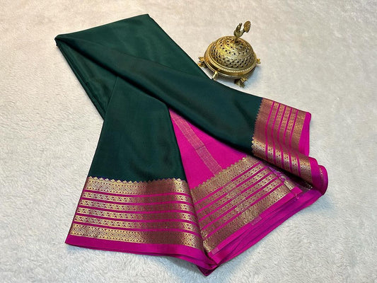 Premium Green Plain Soft Silk Saree