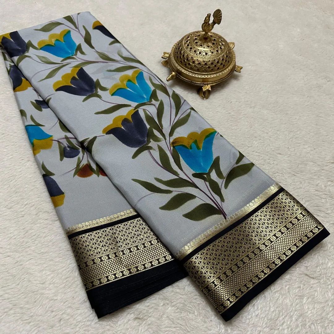 Grey Traditional Mysore Silk Saree